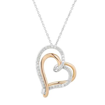 Two Hearts Forever One Two Tone Sterling Silver 1/2 Carat T.w. Diamond Double Heart Pendant, Women's, Size: 18, White