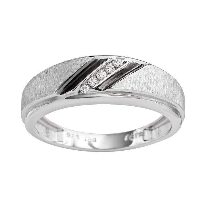 10k White Gold Diamond Accent Stripe Band - Men, Size: 9