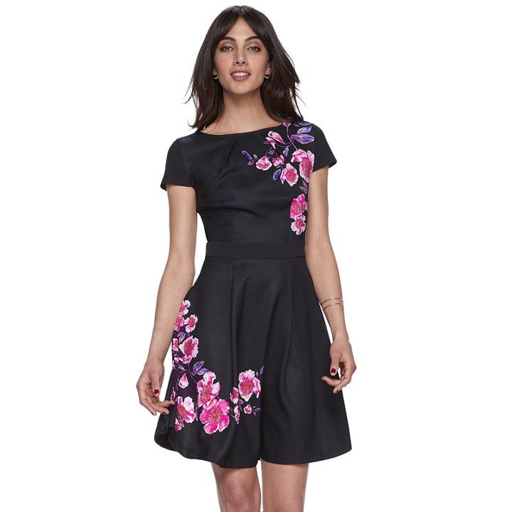 Women's Elle™ Print Fit & Flare Dress, Size: Xxl, Black