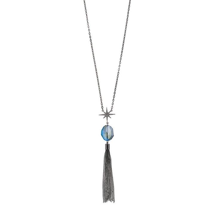 Long Starburst, Blue Bead & Tassel Necklace, Women's