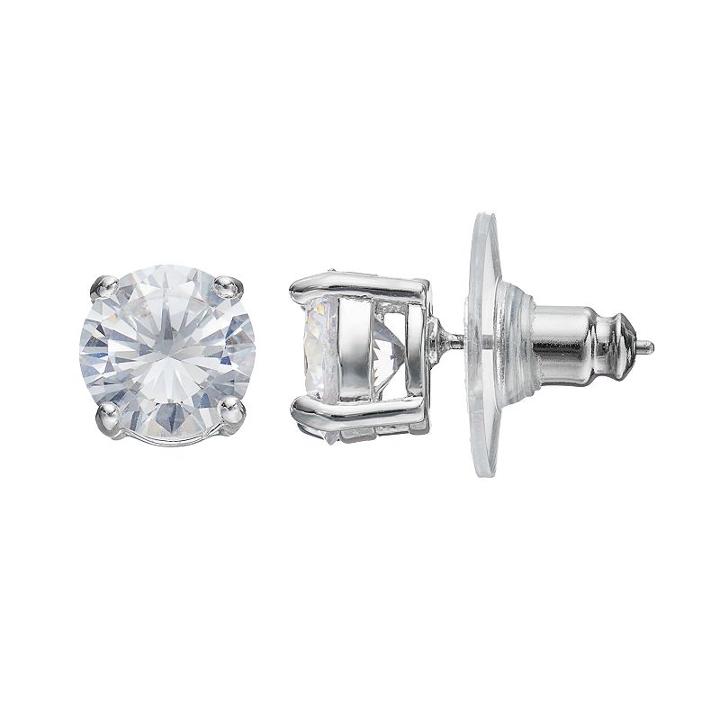 Dana Buchman Cubic Zirconia Round Stud Earrings, Women's, Silver