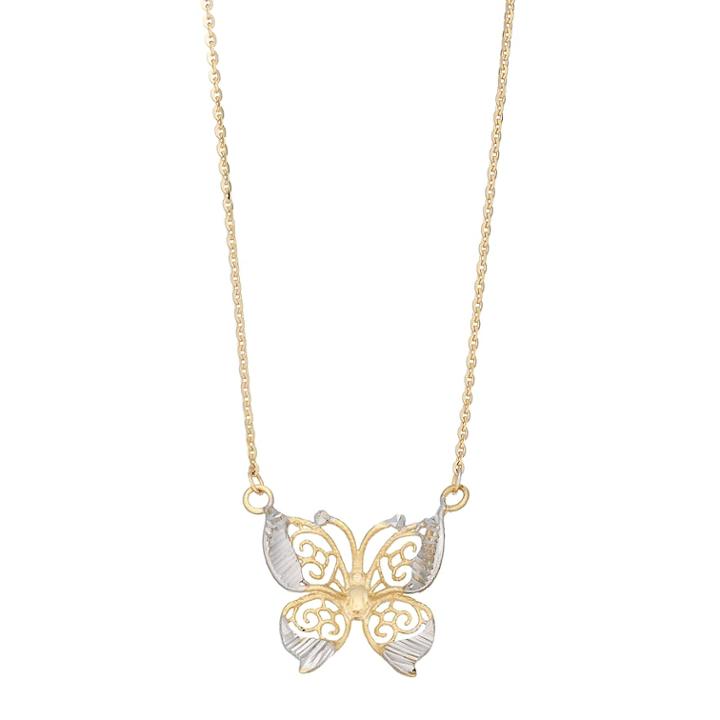 Two Tone 10k Gold Diamond-cut Filigree Butterfly Link Necklace, Women's, Size: 18