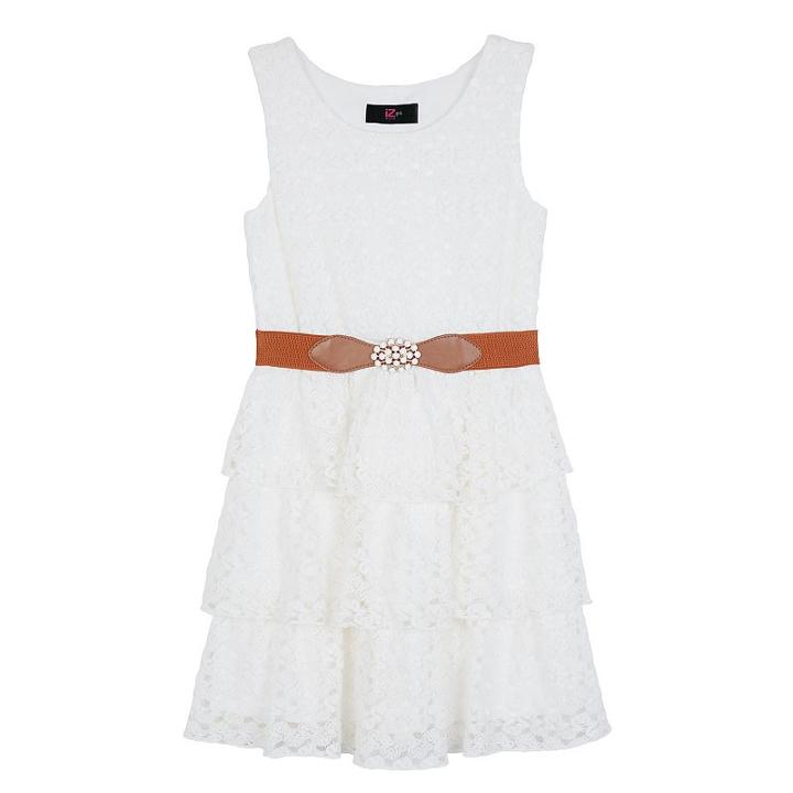 Girls 7-16 Iz Amy Byer Belted Crochet Lace Tiered Dress, Girl's, Size: 16, White Oth