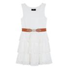 Girls 7-16 Iz Amy Byer Belted Crochet Lace Tiered Dress, Girl's, Size: 16, White Oth