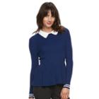 Women's Elle&trade; Ribbed Peplum Sweater, Size: Medium, Blue