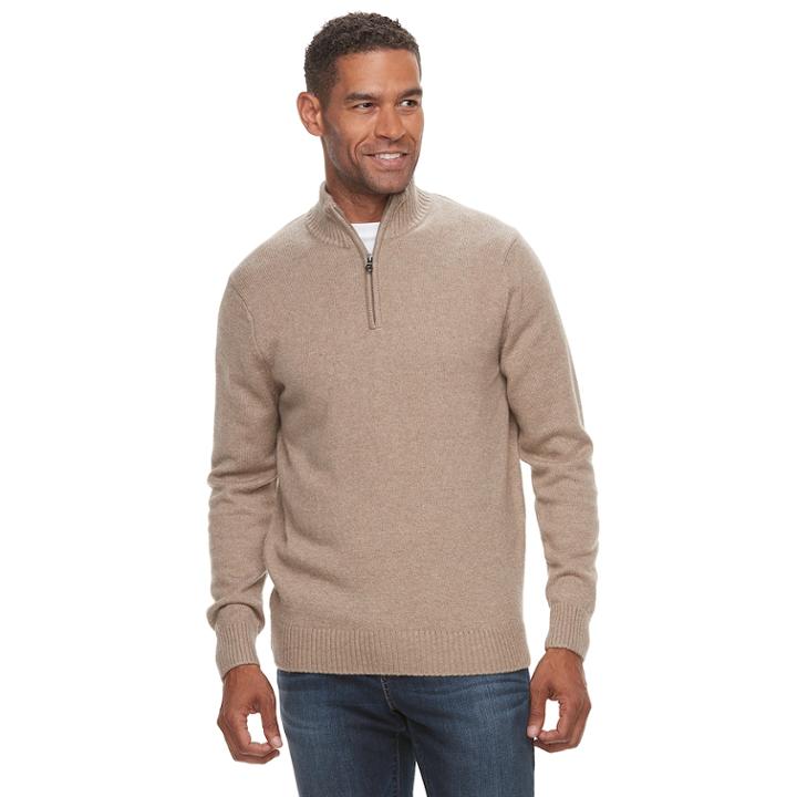 Men's Croft & Barrow&reg; Quarter-zip Sweater, Size: Medium, Lt Brown