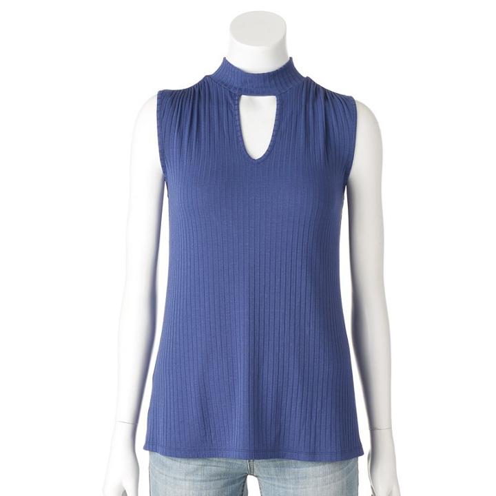 Women's Jennifer Lopez Mockneck Keyhole Top, Size: Medium, Med Blue