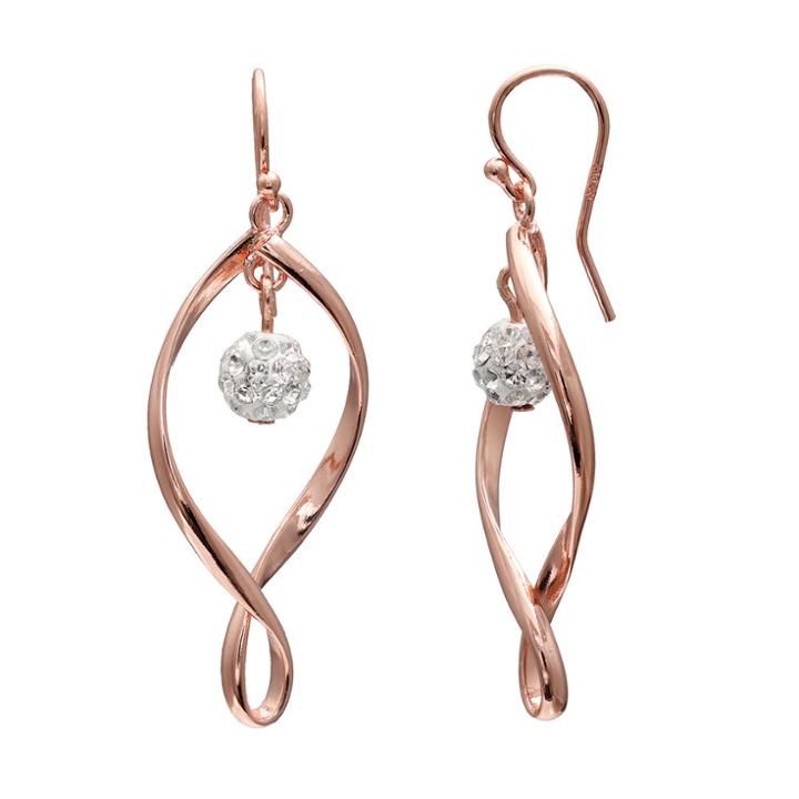 Brilliance Rose Gold Tone Silver Plated Ball Twist Drop Earrings With Swarovski Crystals, Women's, White