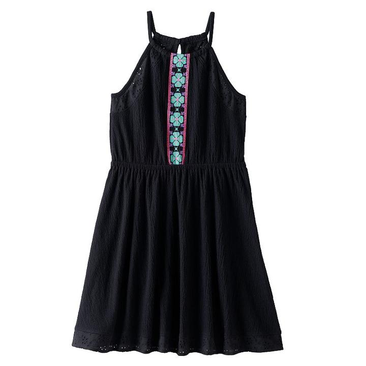 Girls 7-16 & Plus Size So&reg; Eyelet Crinkle Knit Dress, Girl's, Size: S/7-8, Black