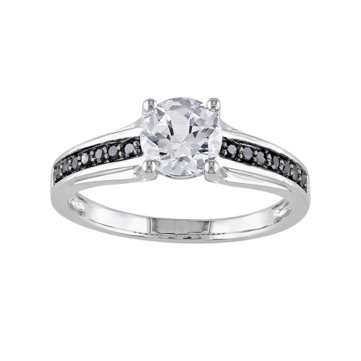 Lab-created White Sapphire And Black Diamond Engagement Ring In Sterling Silver (.14 Ct. T.w.), Women's, Size: 7