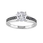 Lab-created White Sapphire And Black Diamond Engagement Ring In Sterling Silver (.14 Ct. T.w.), Women's, Size: 7