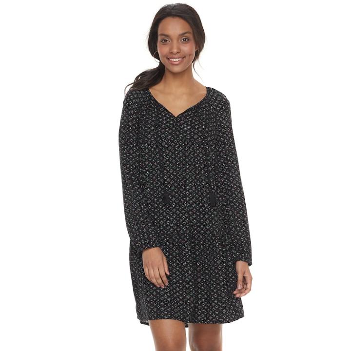 Women's Sonoma Goods For Life&trade; Printed Peasant Dress, Size: Xl, Black