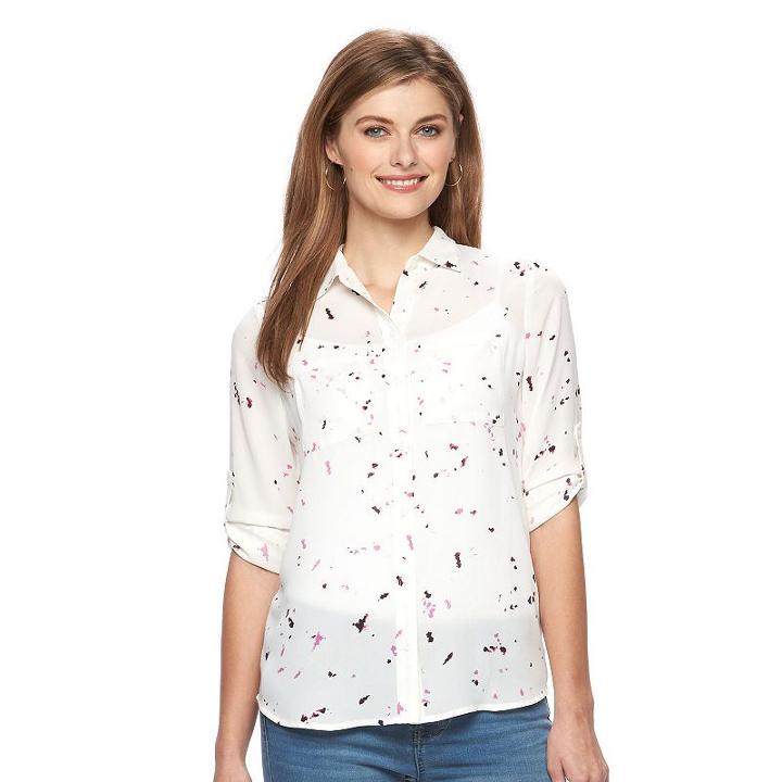 Women's Apt. 9&reg; Dot Roll-tab Blouse, Size: Xl, Natural