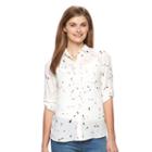 Women's Apt. 9&reg; Dot Roll-tab Blouse, Size: Xl, Natural
