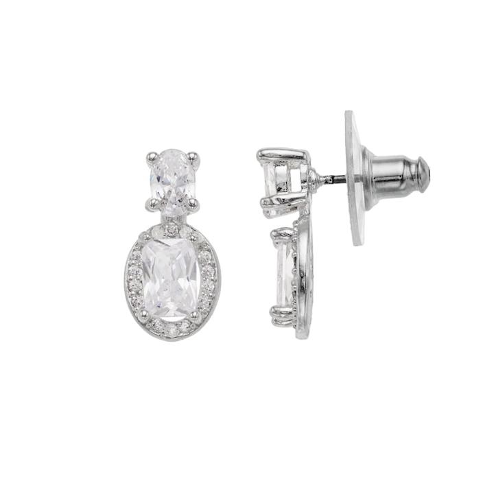 Napier Cubic Zirconia Oval Halo Nickel Free Drop Earrings, Women's, Silver