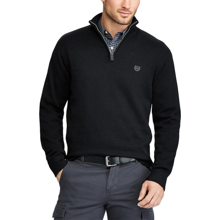 Men's Chaps Classic-fit Cool Max Stretch Quarter-zip Sweater, Size: Small, Black