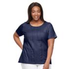 Plus Size Croft & Barrow&reg; Pintuck & Crochet Tee, Women's, Size: 3xl, Blue