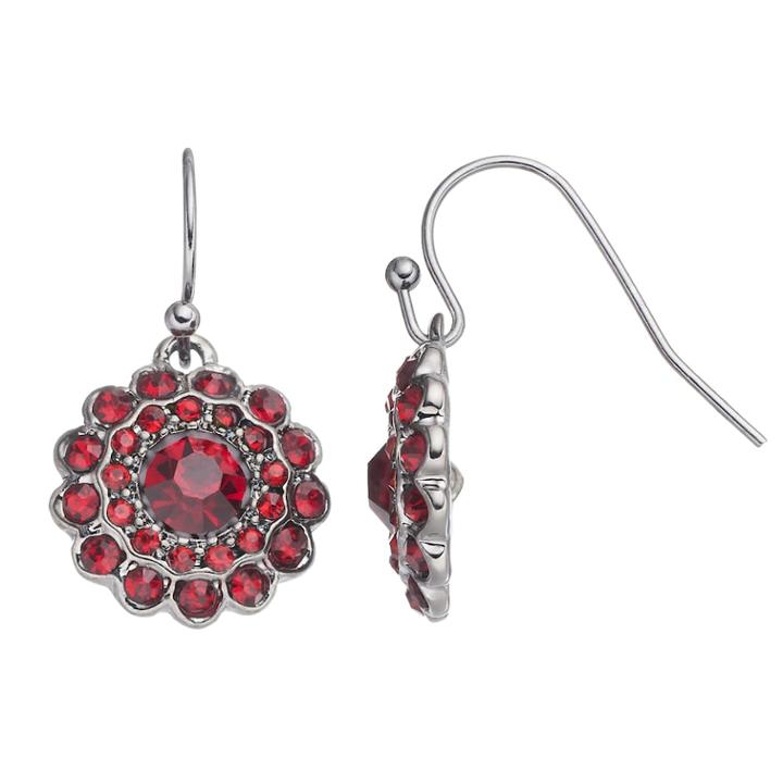 Faceted Stone Round Drop Earrings, Women's, Dark Red