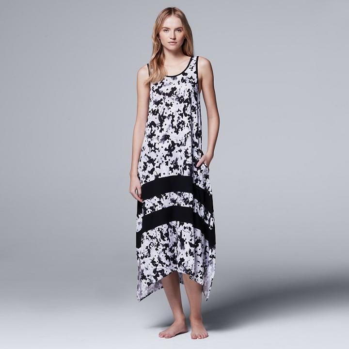 Women's Simply Vera Vera Wang Whisper Garden Tank Maxi Dress, Size: Xxl, Grey (charcoal)