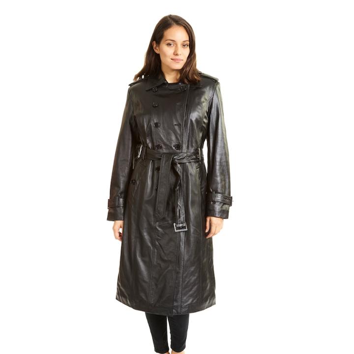 Women's Excelled Lambskin Trench Coat, Size: Xl, Black