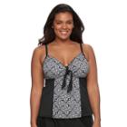 Plus Size A Shore Fit Tummy Slimmer Bow-front Tankini Top, Women's, Size: 22 W, Black