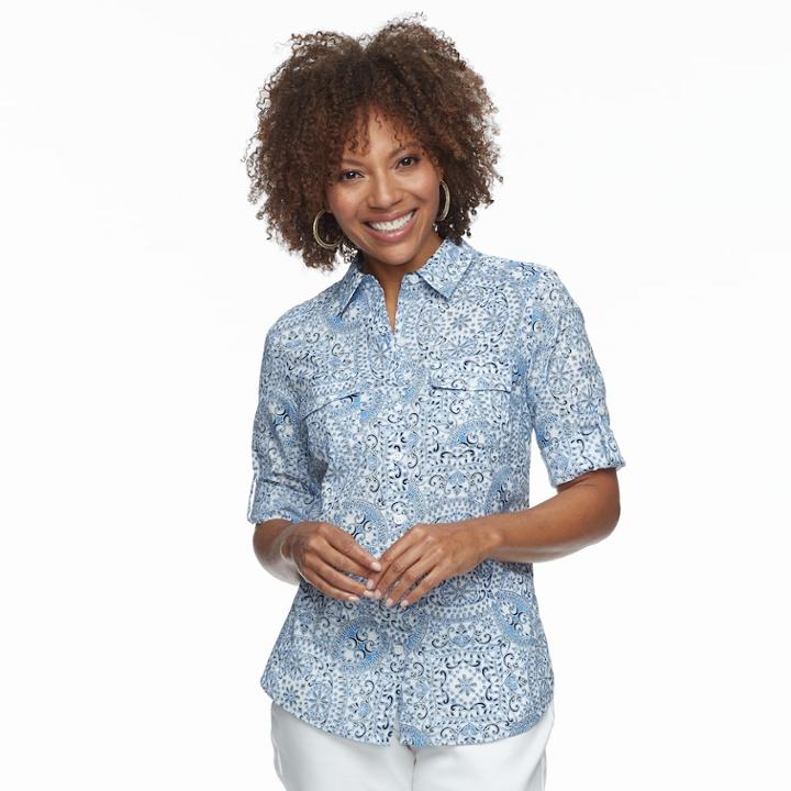 Petite Croft & Barrow&reg; 2-pocket Button Down Shirt, Women's, Size: M Petite, Blue
