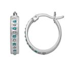Platinum-over-silver Blue Topaz And Diamond Accent Oval Hoop Earrings, Women's