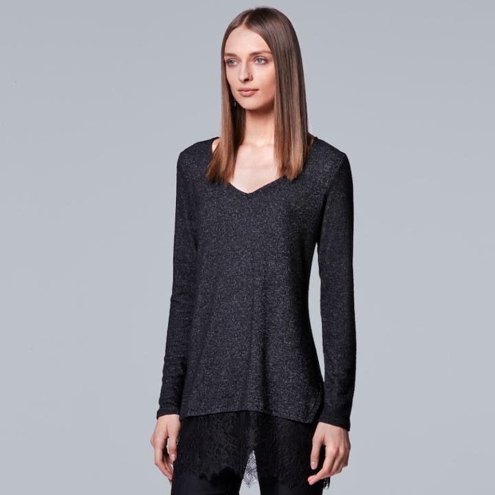 Women's Simply Vera Vera Wang Lace Trim Tunic, Size: Xs, Dark Grey