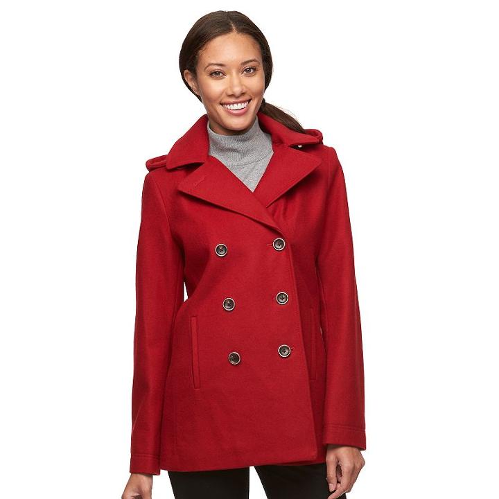 Women's Braetan Hooded Double-breasted Peacoat, Size: Xl, Red