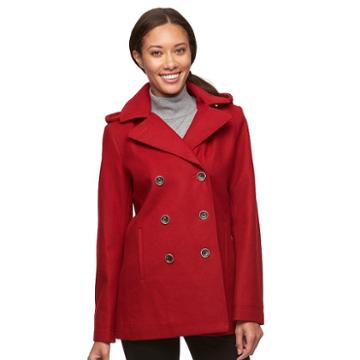 Women's Braetan Hooded Double-breasted Peacoat, Size: Xl, Red