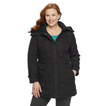Plus Size Weathercast Hooded Quilted Walker Jacket, Women's, Size: 3xl, Black