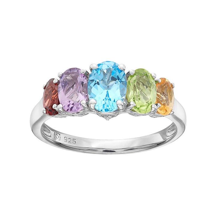 Sterling Silver Gemstone Oval Ring, Women's, Size: 7, Blue