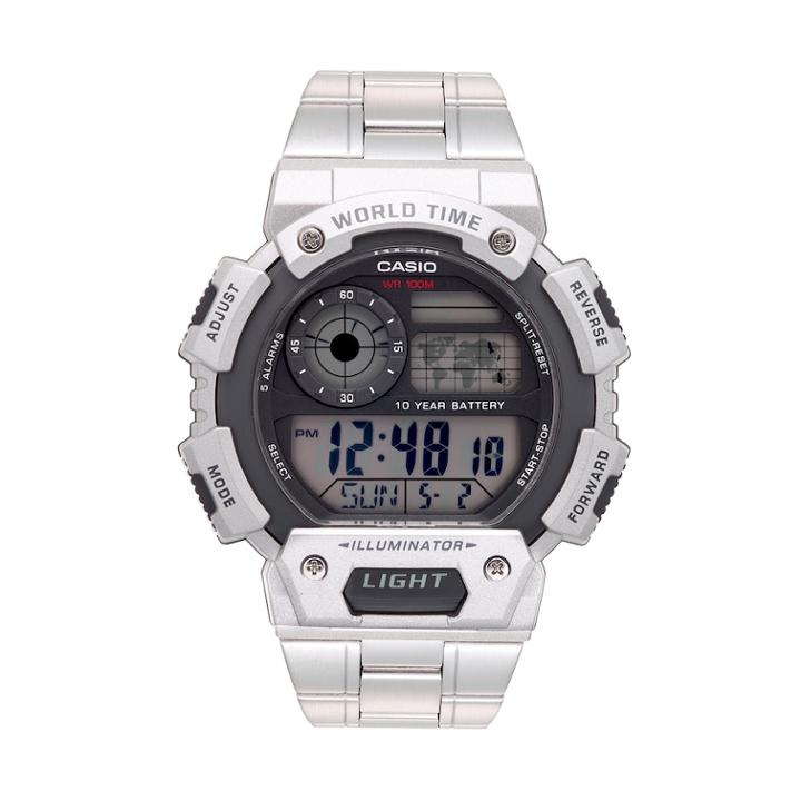 Casio Men's Stainless Steel Digital World Time Chronograph Watch - Ae1400whd-1av, Size: Xl, Grey