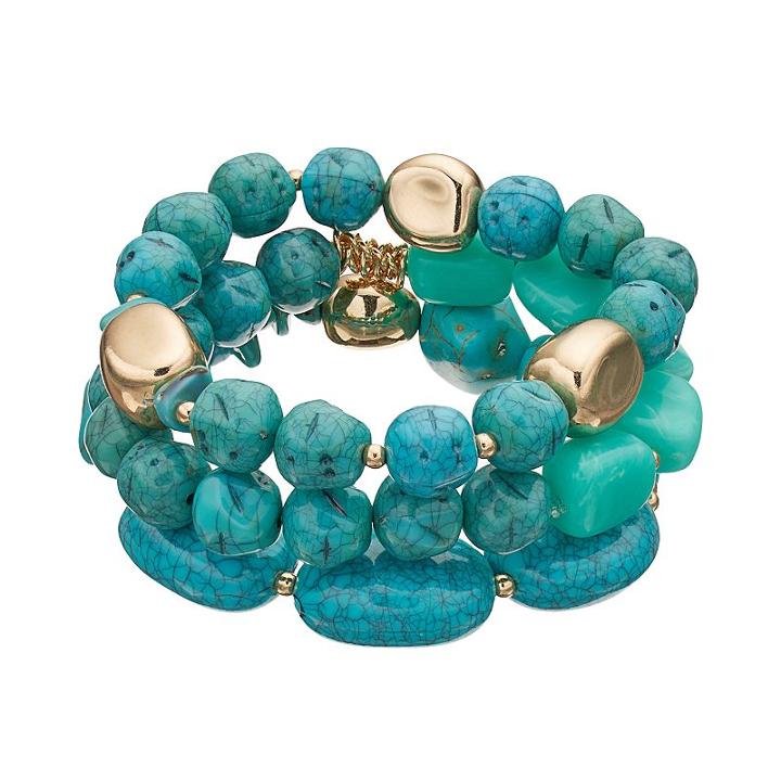 Simulated Turquoise Beaded Stretch Bracelet Set, Women's, Turq/aqua