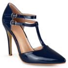 Journee Collection Tru Women's T-strap High Heels, Girl's, Size: Medium (6.5), Blue (navy)