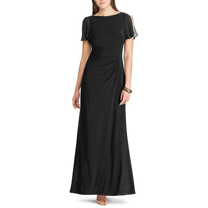 Women's Chaps Flutter Evening Gown, Size: 2, Black