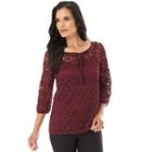 Women's Apt. 9&reg; Floral Lace Peasant Top, Size: Medium, Dark Red