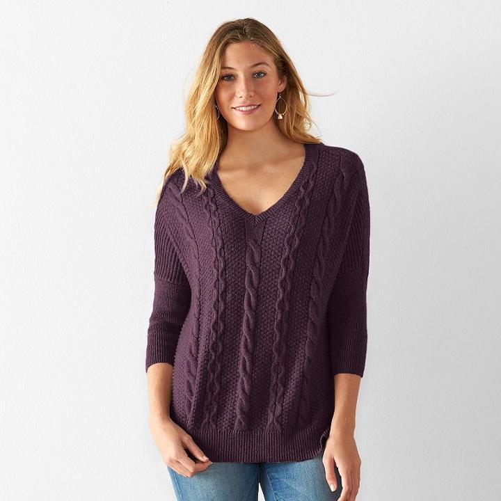Women's Sonoma Goods For Life&trade; Cable Knit Oversize Sweater, Size: Large, Drk Purple