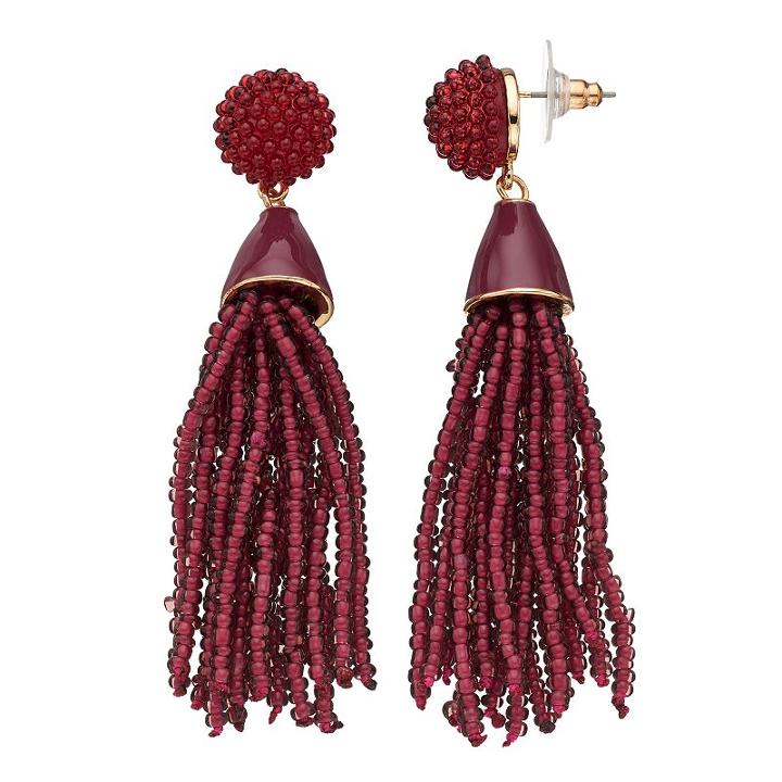 Dana Buchman Seed Bead Tassel Nickel Free Drop Earrings, Women's, Dark Red