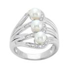 Freshwater Cultured Pearl And 1/10 Carat T.w. Diamond Sterling Silver Openwork Ring, Women's, Size: 7, White