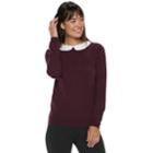 Women's Elle&trade; Lace Peter-pan Collar Sweater, Size: Medium, Drk Purple