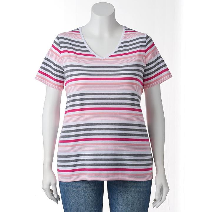 Plus Size Croft & Barrow&reg; Print Asymmetrical-hem Tee, Women's, Size: 2xl, Brt Pink
