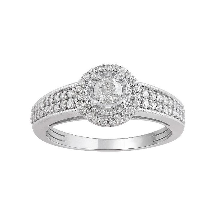 10k White Gold 1/2 Carat T.w. Diamond Halo Ring, Women's, Size: 7