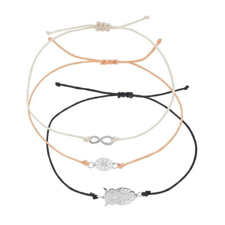 Mudd&reg; Owl, Infinity & Disc Cord Anklet Set, Women's, Silver