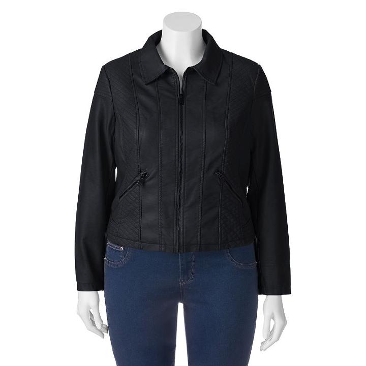 Juniors' Plus Size Coffee Shop Quilted Faux-leather Jacket, Girl's, Size: 1xl, Black