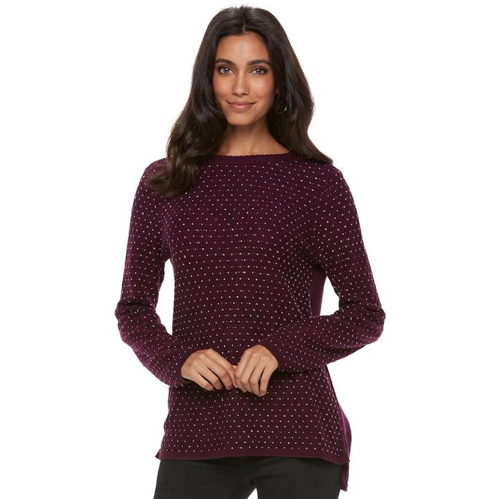 Women's Elle&trade; Textured Embellished Sweater, Size: Medium, Purple