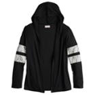 Girls 7-16 & Plus Size So&reg; Lace-stripe Hooded Cardigan, Size: 20 1/2, Black