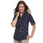 Women's Croft & Barrow&reg; Roll-tab Woven Shirt, Size: Xxl, Dark Blue