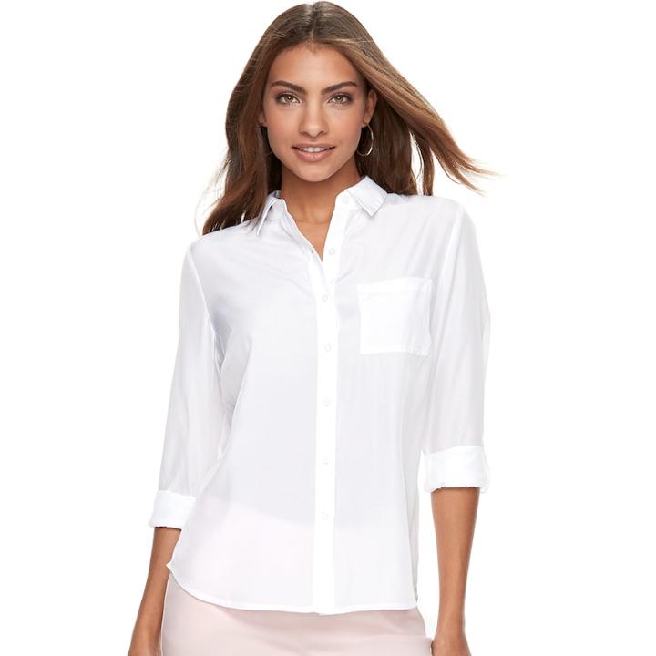 Petite Apt. 9&reg; Roll-tab Button-down Shirt, Women's, Size: S Petite, White