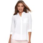 Petite Apt. 9&reg; Roll-tab Button-down Shirt, Women's, Size: S Petite, White